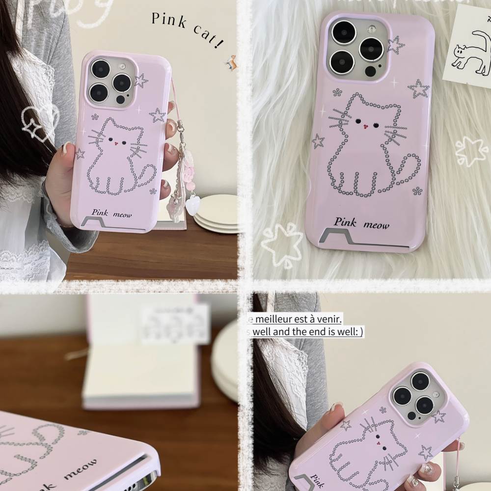 Meow Cat Pink Card Holder Case with Charm - iPhone