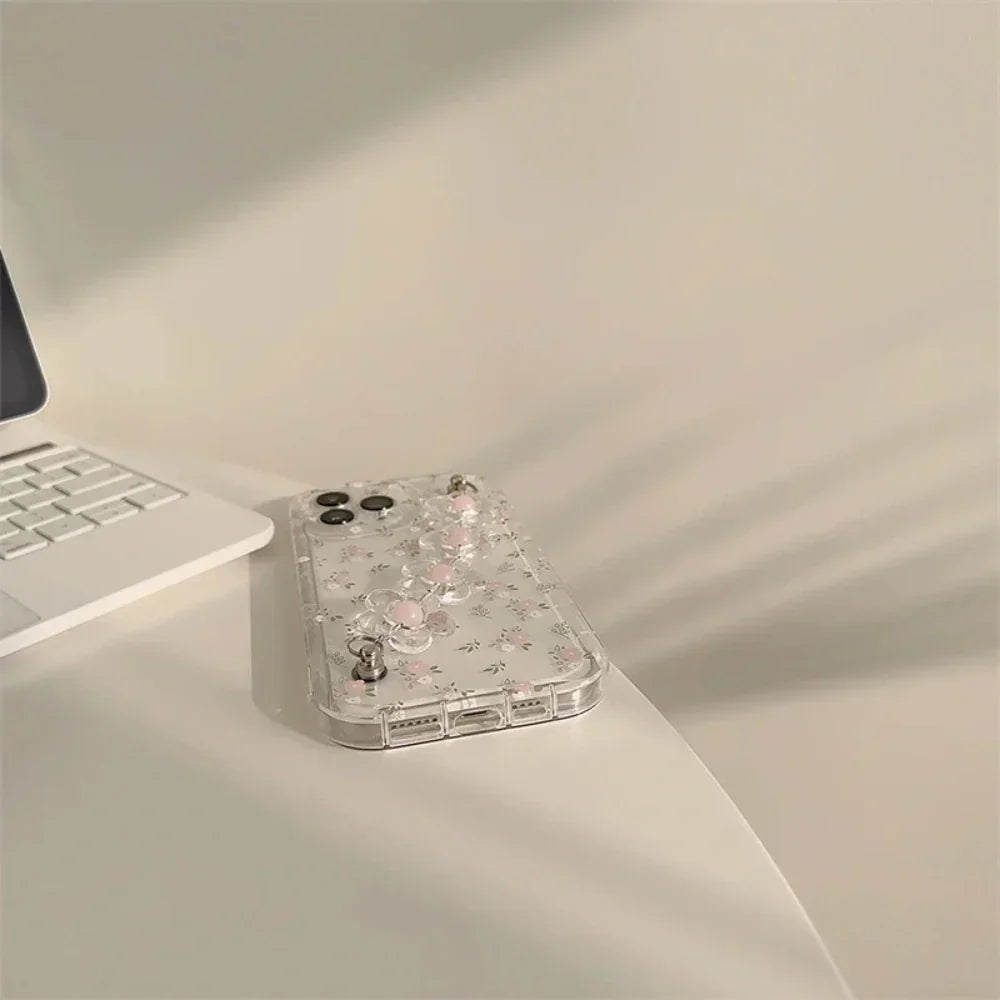 Handle Bracelet With Floral Transparent Case - iPhone