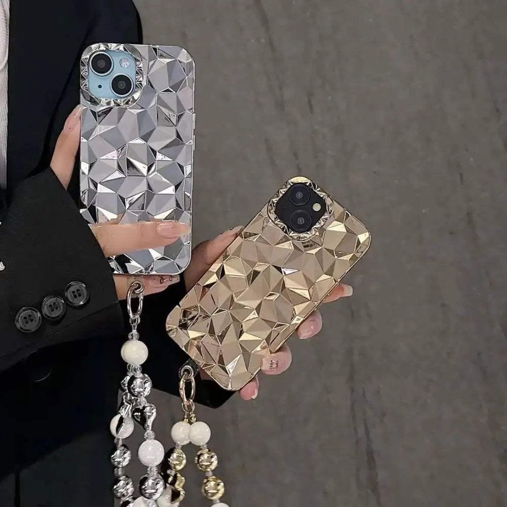 Diamond Silver Case With Pendant Charm - iPhone