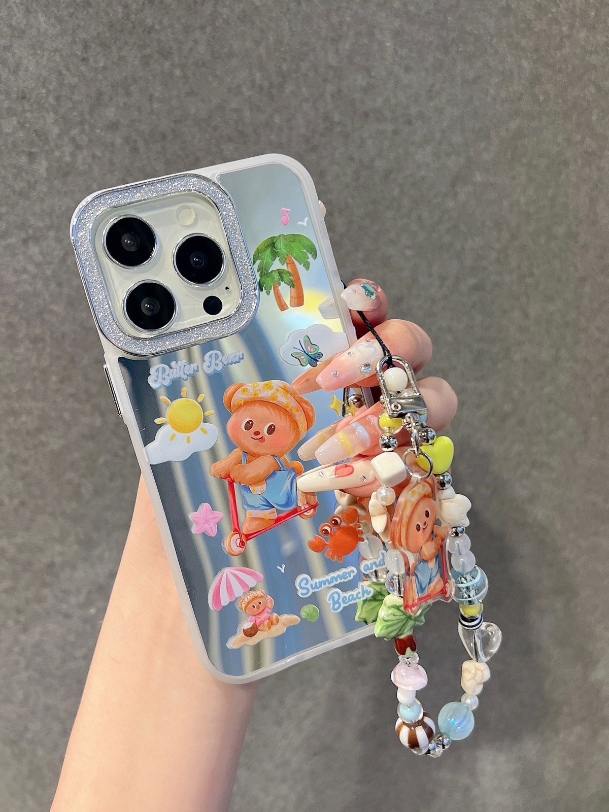 Butter Bear Shimmer Camera Case With Cute Pendant Charm - iPhone