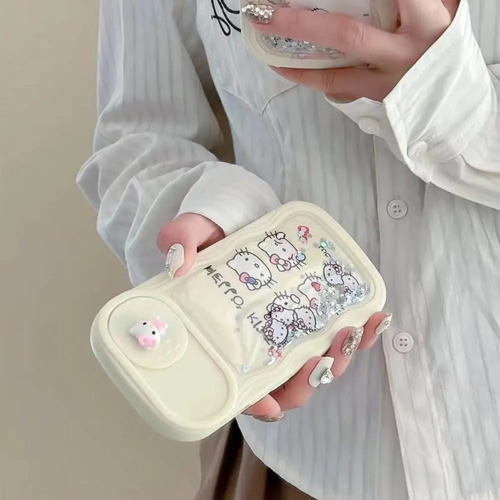 Glitter Falling Hello Cream Kitty Case - iPhone