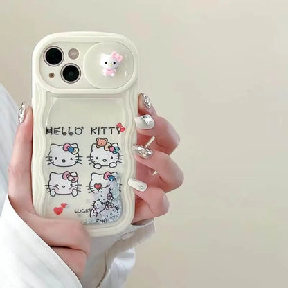 Glitter Falling Hello Cream Kitty Case - iPhone