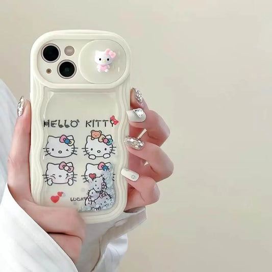 Glitter Falling Hello Cream Kitty Case - iPhone