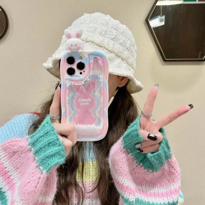 Fantasy Bunny Pink Falling Glitter Case - iPhone