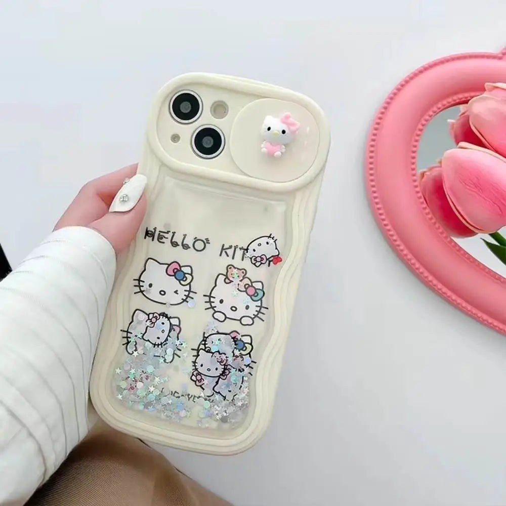 Glitter Falling Hello Cream Kitty Case - iPhone