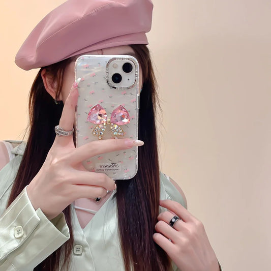 Ribbon Stone Flower Case Pendant With Camera Ring - iPhone