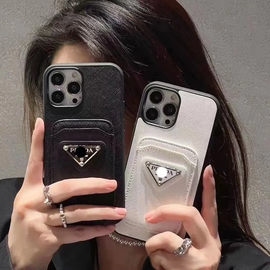Luxury Brand Pr*da Card Holder Leather Case - iPhone