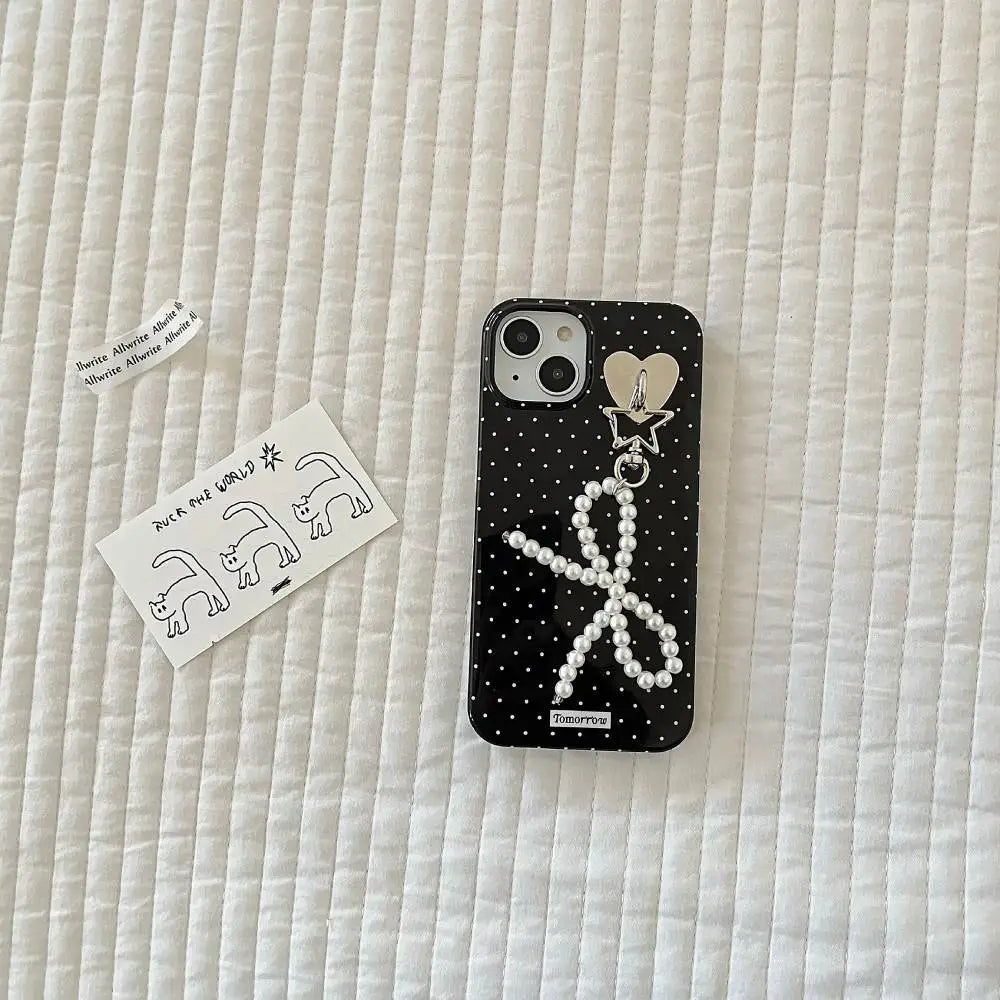 Polka Dot Case with Pearl Bow Charm - iPhone