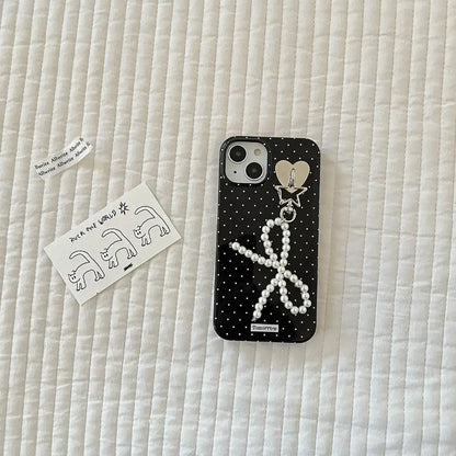 Polka Dot Case with Pearl Bow Charm - iPhone
