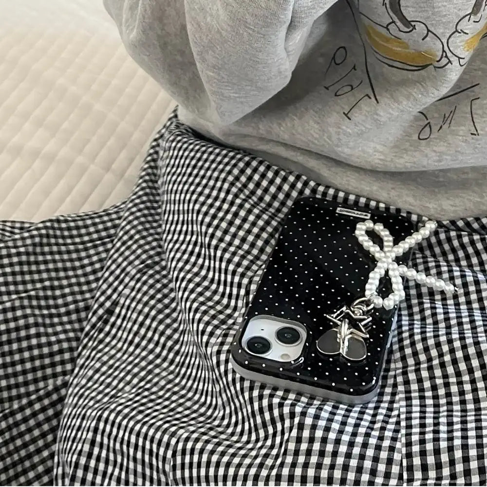 Polka Dot Case with Pearl Bow Charm - iPhone