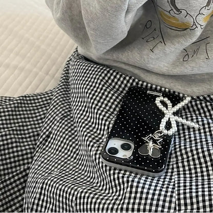 Polka Dot Case with Pearl Bow Charm - iPhone