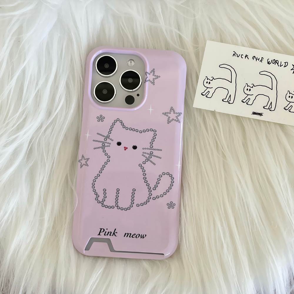 Meow Cat Pink Card Holder Case with Charm - iPhone