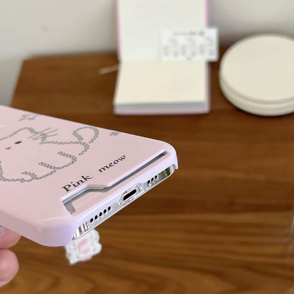 Meow Cat Pink Card Holder Case with Charm - iPhone