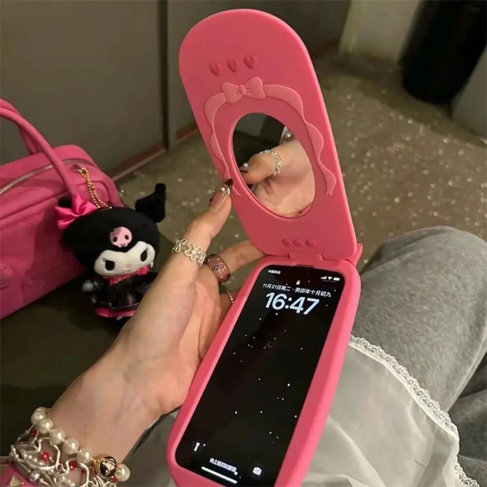 Flap Phone Mirror Case (Neon Pink) - iPhone