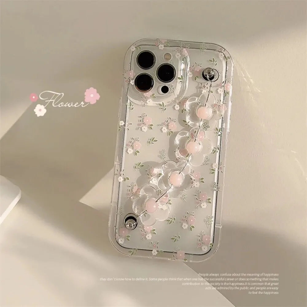 Handle Bracelet With Floral Transparent Case - iPhone