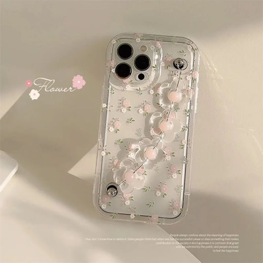 Handle Bracelet With Floral Transparent Case - iPhone