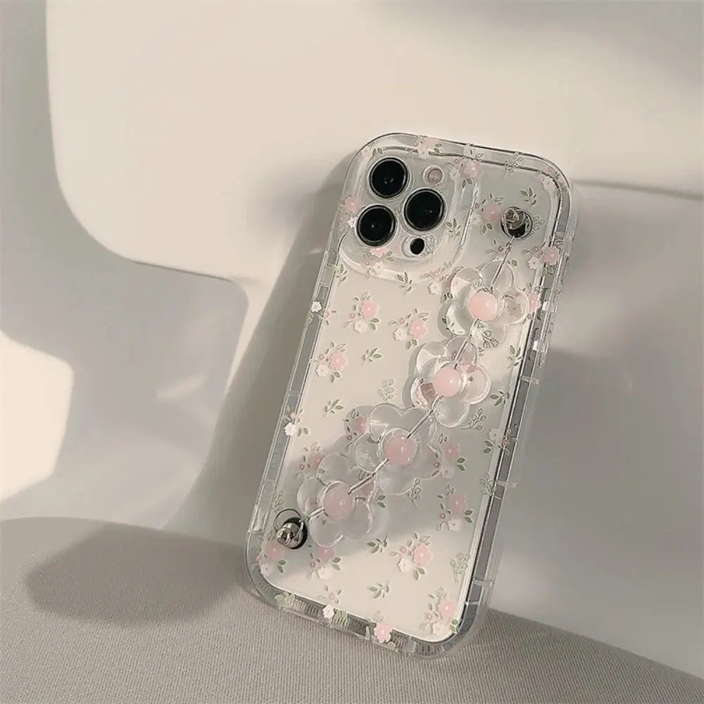 Handle Bracelet With Floral Transparent Case - iPhone