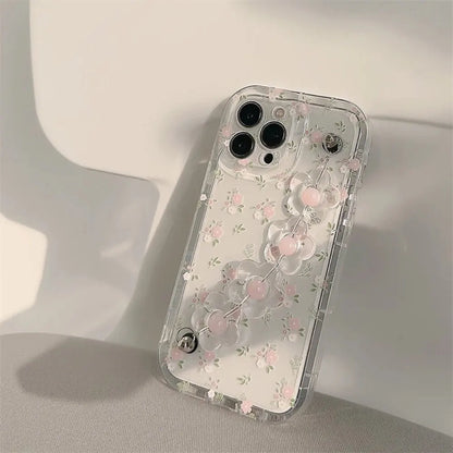 Handle Bracelet With Floral Transparent Case - iPhone