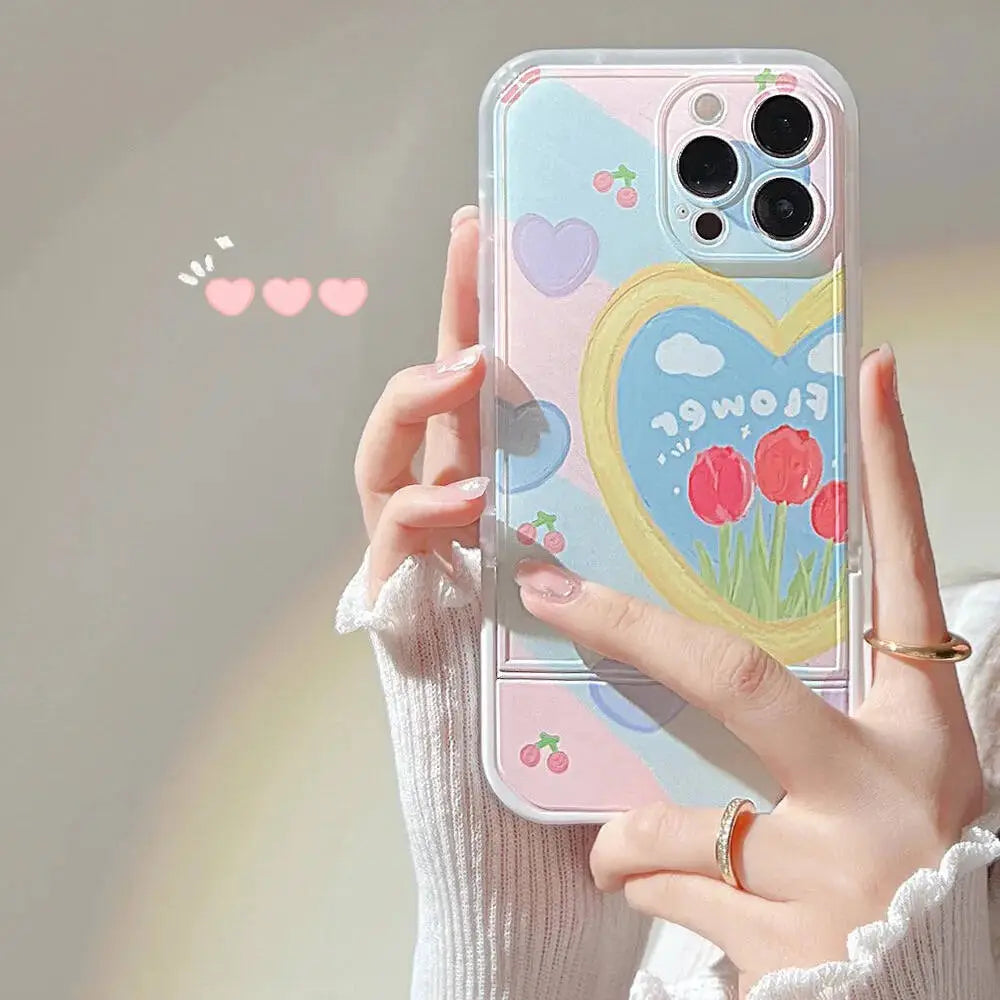 Tulip Pastel Stand Case With Pendant Charm - iPhone