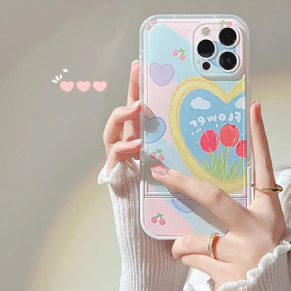 Tulip Pastel Stand Case With Pendant Charm - iPhone