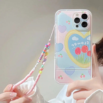 Tulip Pastel Stand Case With Pendant Charm - iPhone