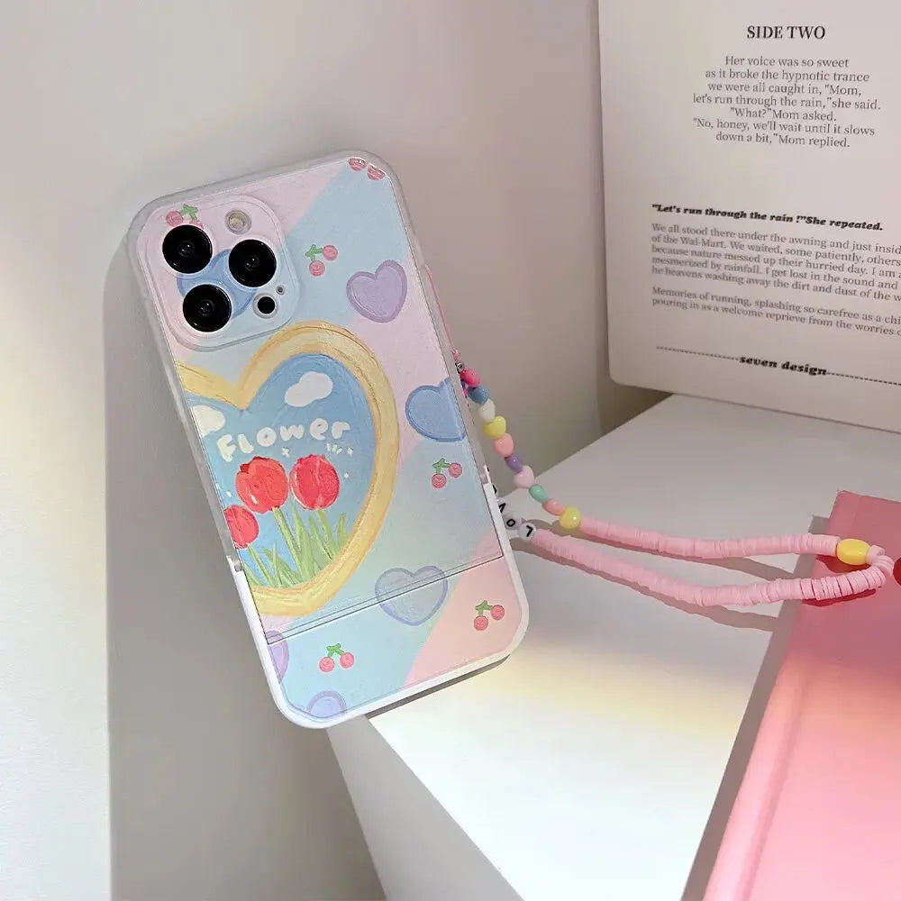 Tulip Pastel Stand Case With Pendant Charm - iPhone