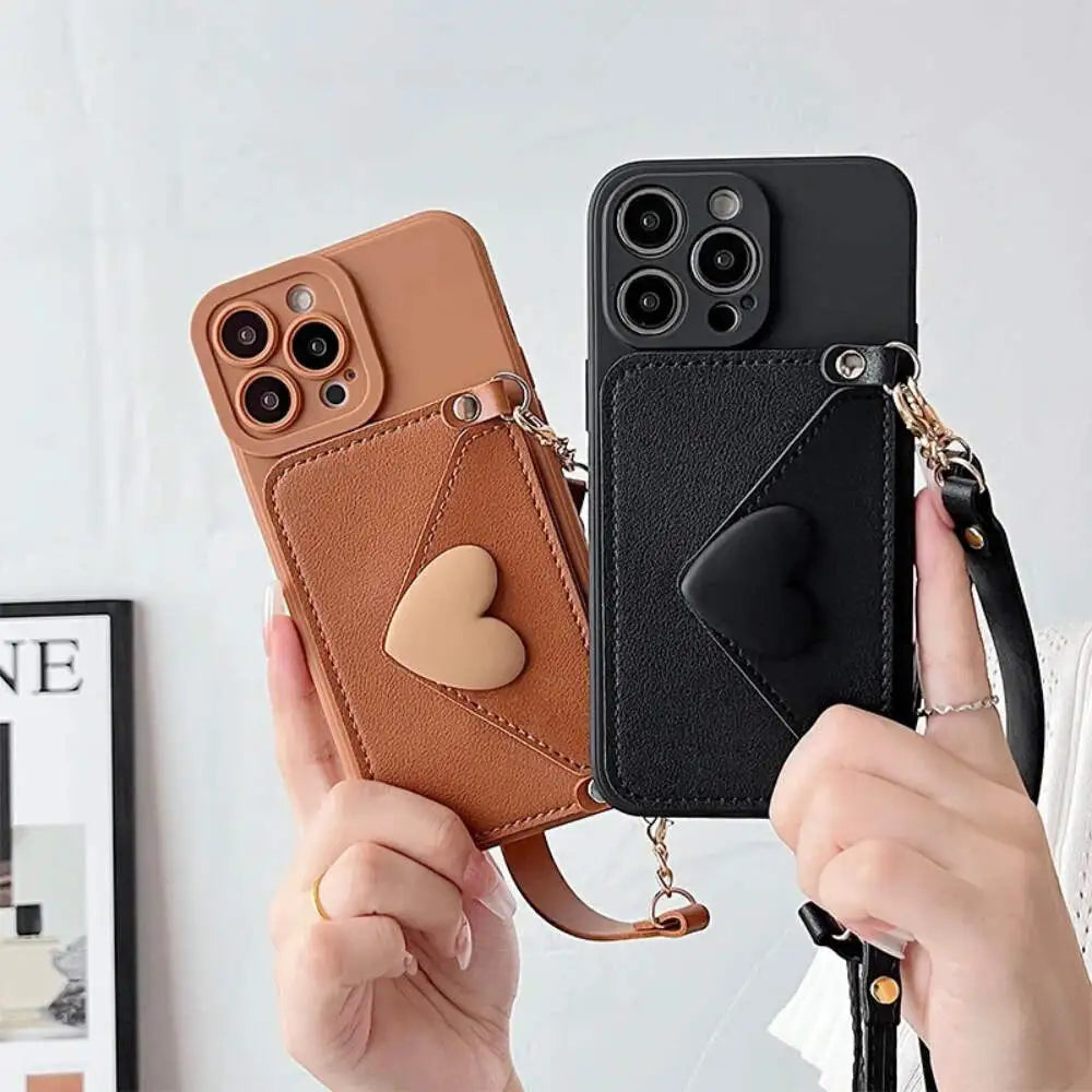 Heart Wallet Case With Hanging - iPhone