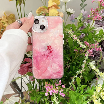 Diamond Marble Flower Case With Chain Pendant & Camera Ring - iPhone