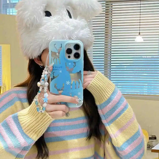 Holographic Deer Case With Pendant Charm - iPhone