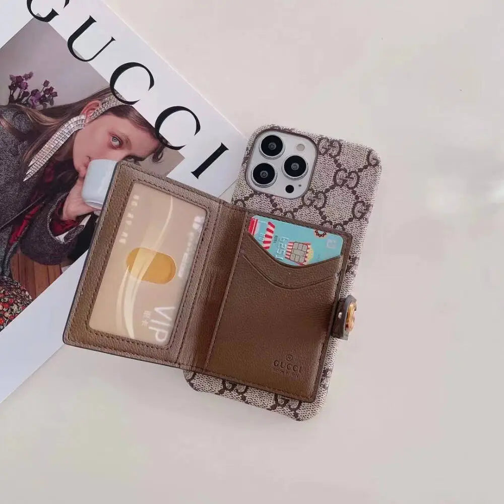 iPhone 16 Series Luxury Brand G*cci Wallet Case