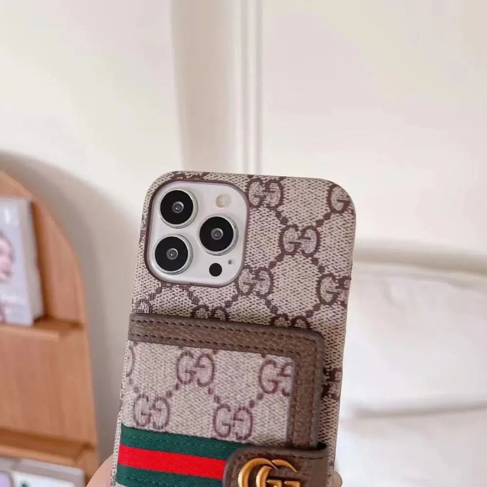 iPhone 16 Series Luxury Brand G*cci Wallet Case