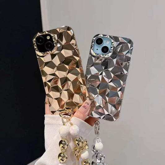 Diamond Silver Case With Pendant Charm - iPhone