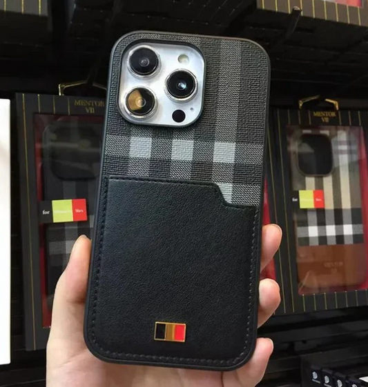 Chequered Leather Cardholder Wallet Case - iPhone