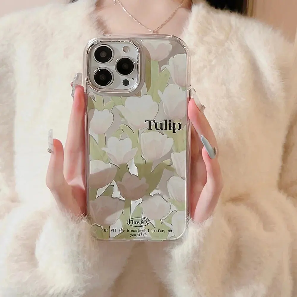 Flower Tulip Mirror With Pendant Charm - iPhone