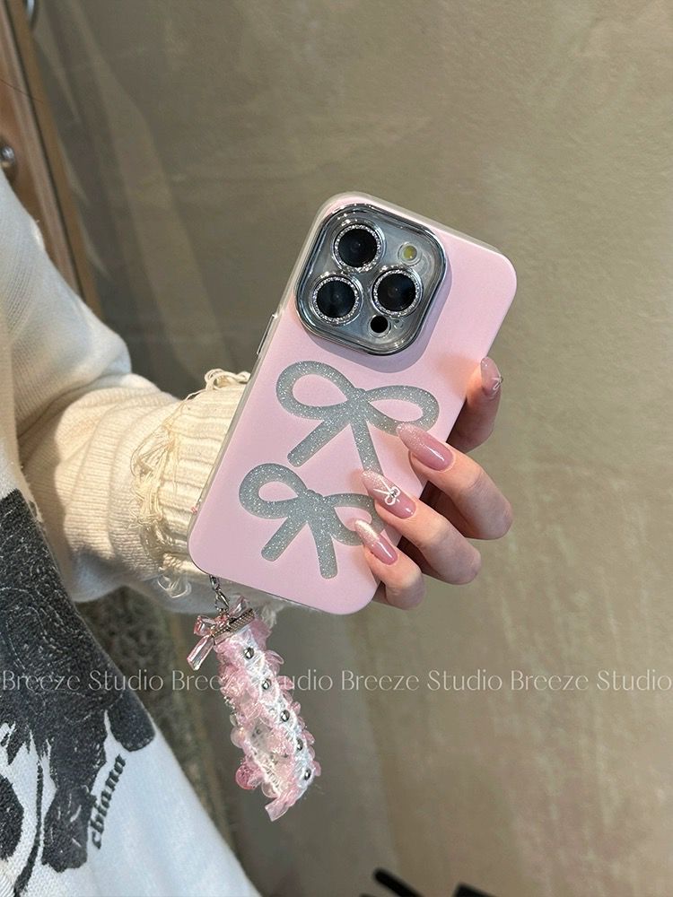 Premium Pink Bow Case With Charm - iPhone