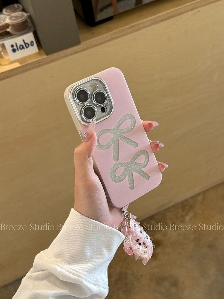 Premium Pink Bow Case With Charm - iPhone
