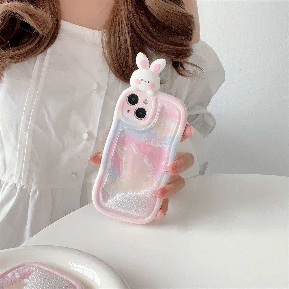 Rabbit Glitter Falling Case - iPhone