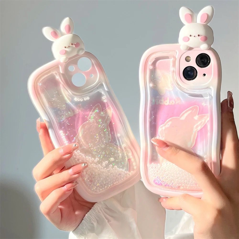Rabbit Glitter Falling Case - iPhone