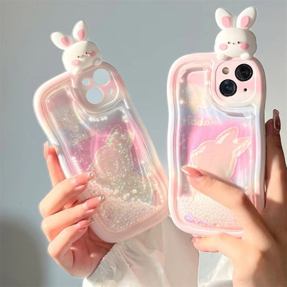 Rabbit Glitter Falling Case - iPhone