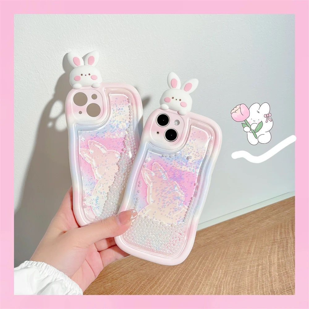 Rabbit Glitter Falling Case - iPhone