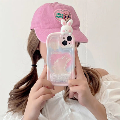 Rabbit Glitter Falling Case - iPhone