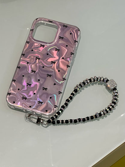 Rosy Ribbon Case With Pendant Charm - iPhone