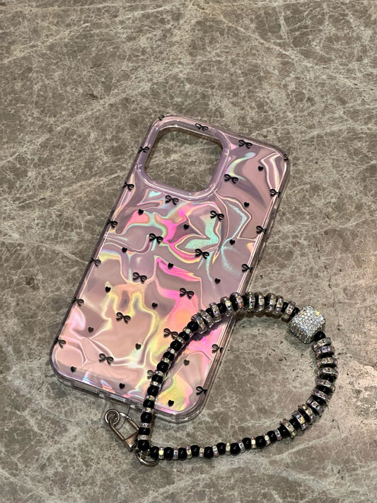 Rosy Ribbon Case With Pendant Charm - iPhone