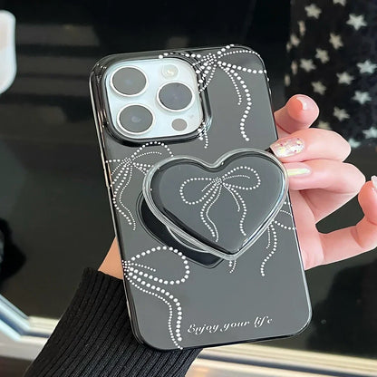 Black Beauty Bow-Tied with Heart Grip - iPhone