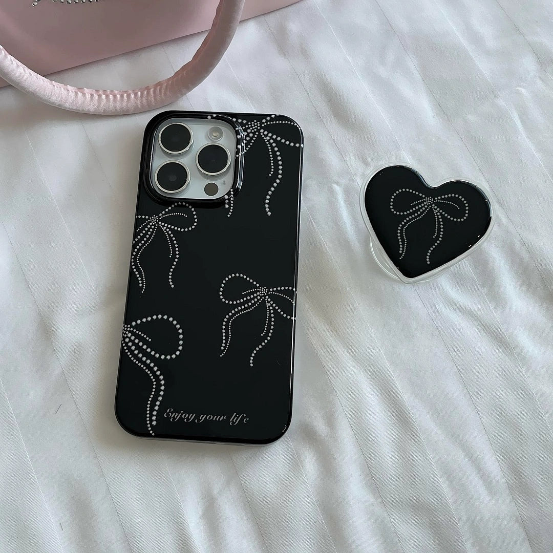Black Beauty Bow-Tied with Heart Grip - iPhone